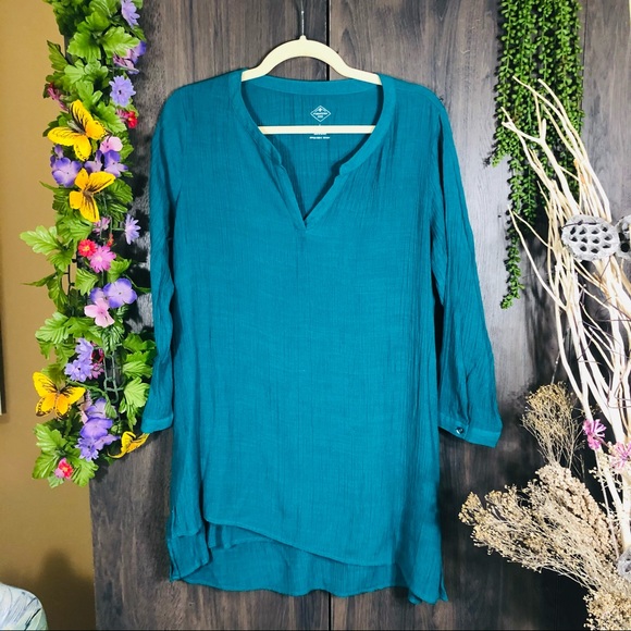 ^🌸5/$25🌸St. Johns Bay Teal V Neck Blouse Large - Picture 3 of 16